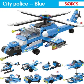 

8 In 1 City SWAT Building Blocks Compatible City Police Helicopter Car Boat Vehicle Police Figures Bricks Toys for Boys