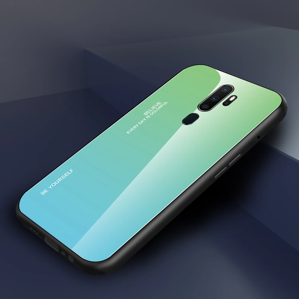 Для OPPO A9 A5 чехол для телефона градиентный чехол из закаленного стекла силиконовая рамка жесткая Глянцевая стеклянная задняя крышка противоударный