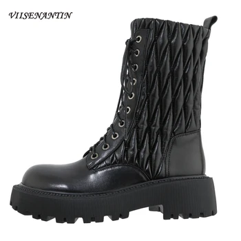 

Genuine Leather British Handsome Motorcycle Short Boots Women Ins Autumn Winter Thick Sole Slim Versatile Fashion Platform Shoes