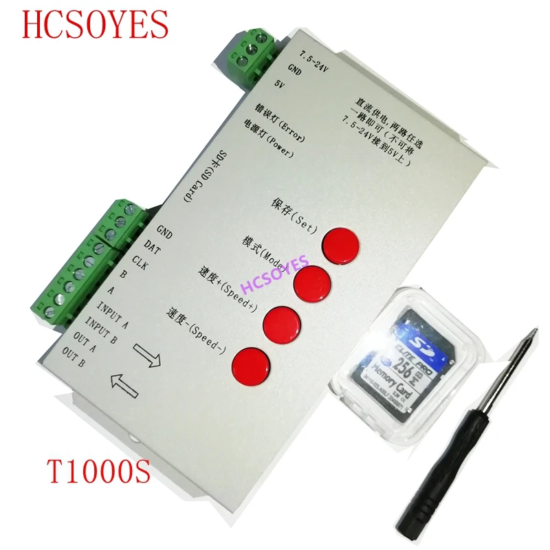 T1000S SD карты APA102 WS2801 WS2811 WS2812B LPD6803 DMX512 LPD8806 светодиодный 2048 Пиксели контроллер DC5 ~ 24V