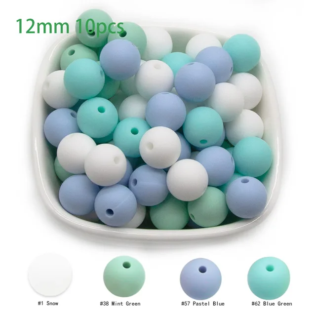 Cute-Idea 10pcs Baby Silicone Round Beads 9/12/15mm Food Grade Chewable Pearl Beads DIY Teething Pacifier Chain Toys Baby Goods 12MM-N