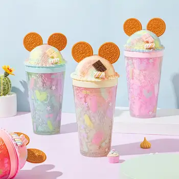 

450ml Water Cup Summer Crushed Ice Cup Double Layer Cold Storage Cup Creative Modeling Plastic Water Cup Cute Girl Ice Cup
