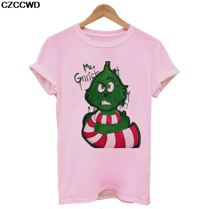 Poleras Mujer De Moda,, белая футболка, Harajuku, модная, Grinch, веселая, Рождественская футболка, для отдыха, уличная одежда, женская футболка, топы - Цвет: 5814-pink