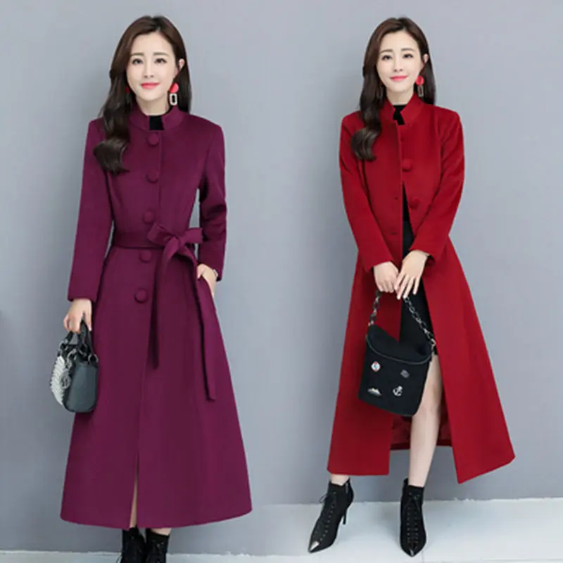 Осенняя и зимняя женская верхняя одежда, Женское пальто со стоячим воротником-стойкой, тонкое пальто, Женская Длинная утепленная одежда стюардесс