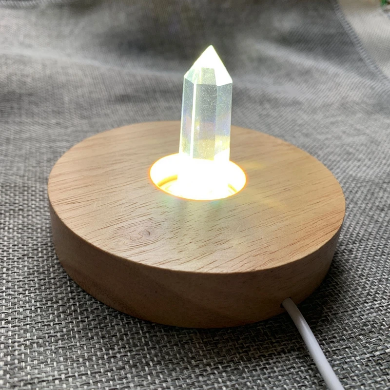 Quartz Crystal Point Wand Lamp Base Wood Led Night Light Lamp Base