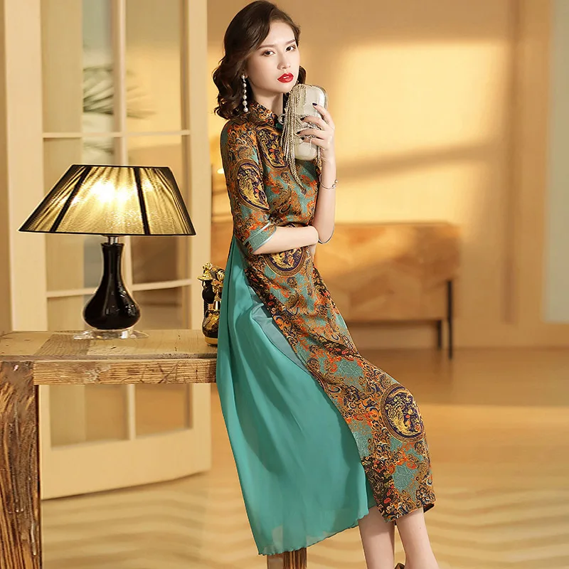 Vinatge стиль qipao леди вьетнамское вечернее платье аозай - Цвет: A