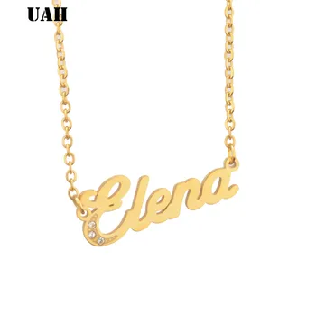 

UAH Elena Name or Personalized Name Necklace Handmade Customized Nameplate Pendant Stainless Steel Chain Jewelry Birthday Gifts