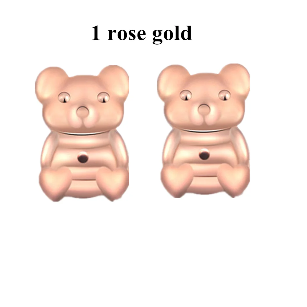 1 Rose Gold Милые серьги-гвоздики Romad Magic Bear с задней опорой, закрывающие серьги с задней гайкой, подъемные серьги золотого/серебряного/розового цвета - Окраска металла: 1 Rose Gold