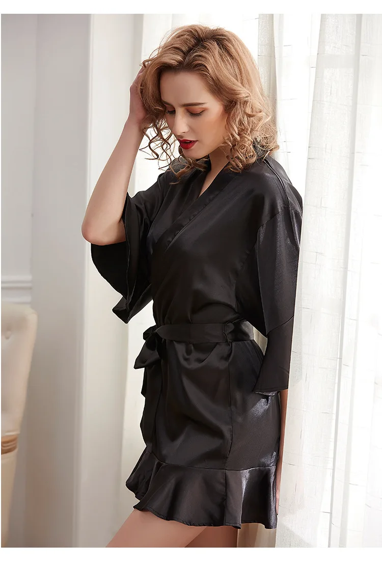 New Princess Yukata European and American style ladies' home clothes ice silk simulation silk nightgown