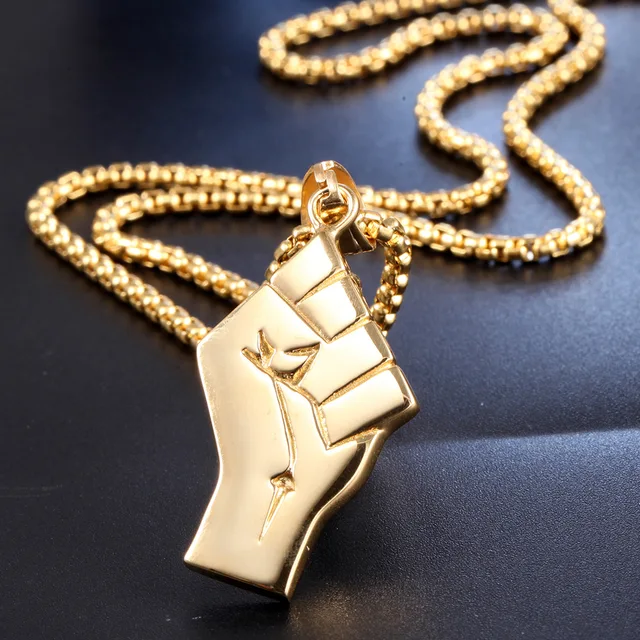 3d Clenched Fist Pendant Necklace 