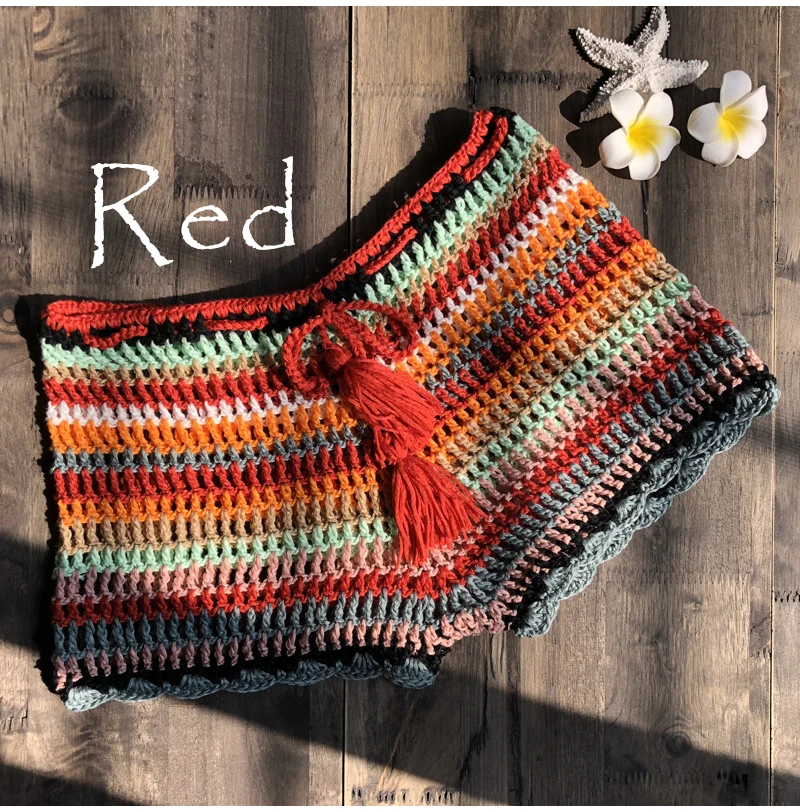 Vertvie ручной работы крючком шорты для женщин Summe Boho пляжная одежда Средняя Талия бикини Низ Mujer сексуальный тонкий купальник Femme нижнее белье