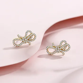

Net Celebrity Niche Earrings Female Temperament Simple Earrings Bow Full of Diamonds Exquisite Small Earrings