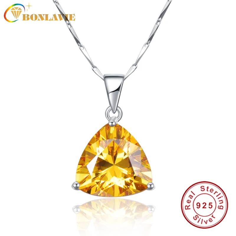 BONLAVIE 100% Серебро 925 пробы кулон ожерелья с желтым цитрином камень лучший подарок