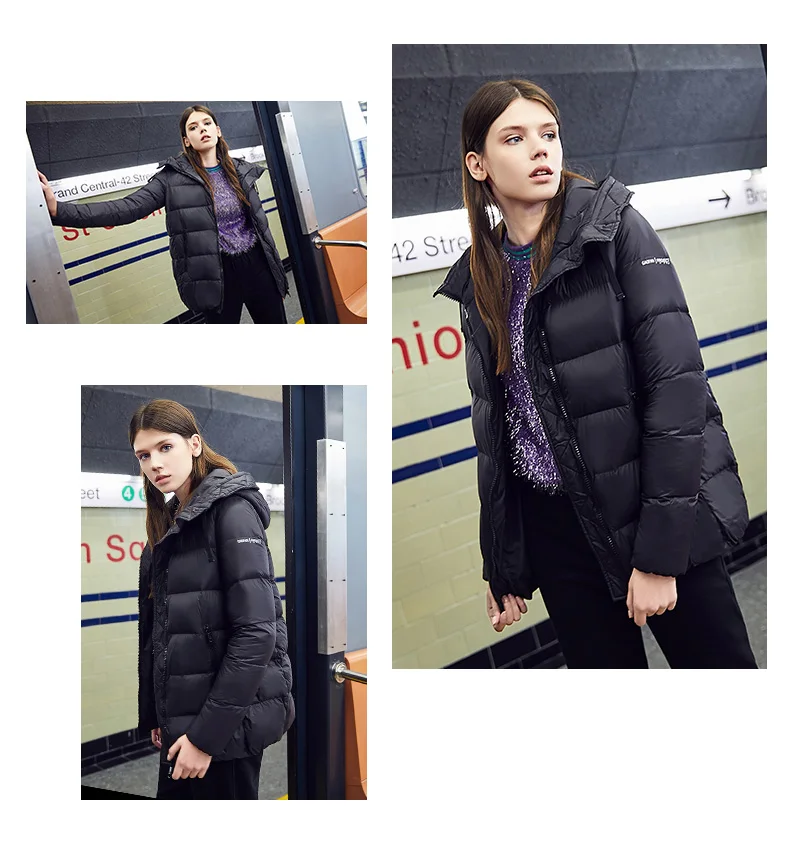 Goldfarm down Jacket Women's Short Autumn And Winter New Style Korean-style Drawstring Hooded down Jacket Fashion Loose Sli