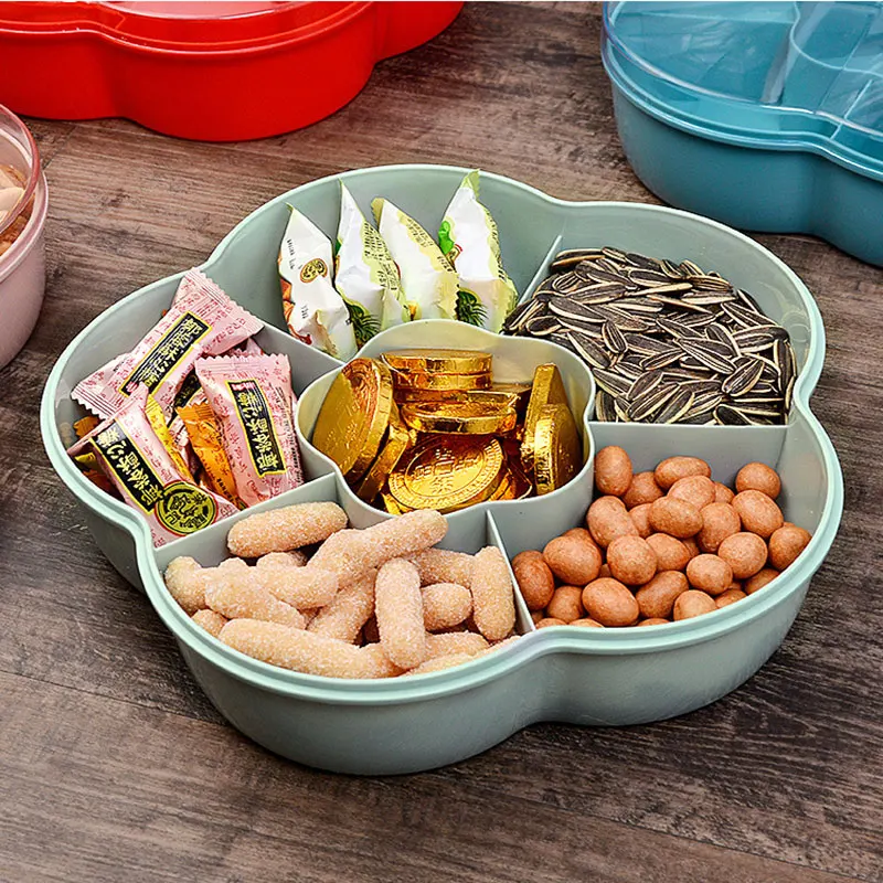 Candy Box Plastic Snack Tray Case Flower Shape Nut Storage Box Rotation  Dried Fruit Plate Wedding Gift Home Organizer