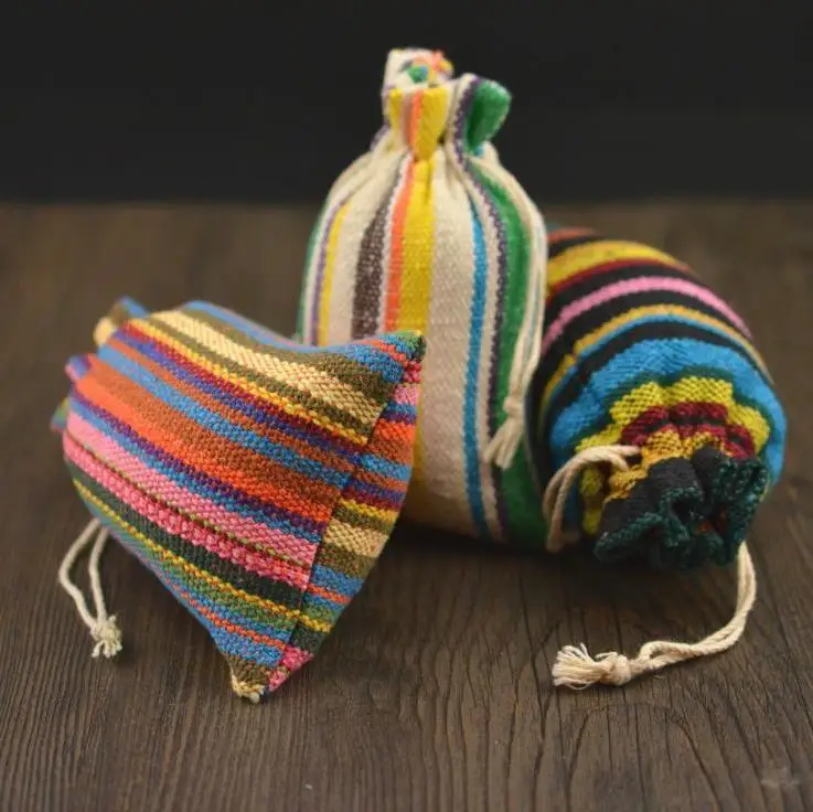 Bolsa De Lino a Rayas Con cordón, 10x14cm, Joyera, Yute, Bolsa De Regalo, Soporte De Embalaje De Granos De Caf Caramelo,