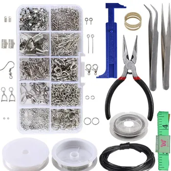 

1 Set 10 Grids Large Jewellery Home DIY Making Kit Pliers Silver Beads Wire Starter Tool