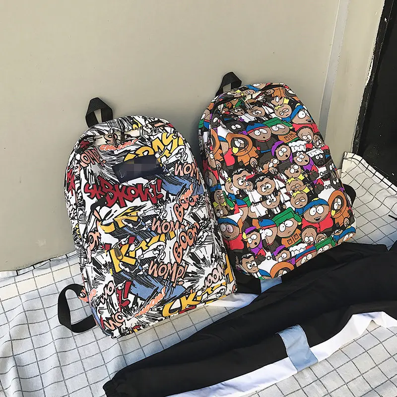 

New Style Junior High School High School Schoolbag Women's Korean-style Cartoon Lettered Graffiti Cool Versatile Backpack Men An