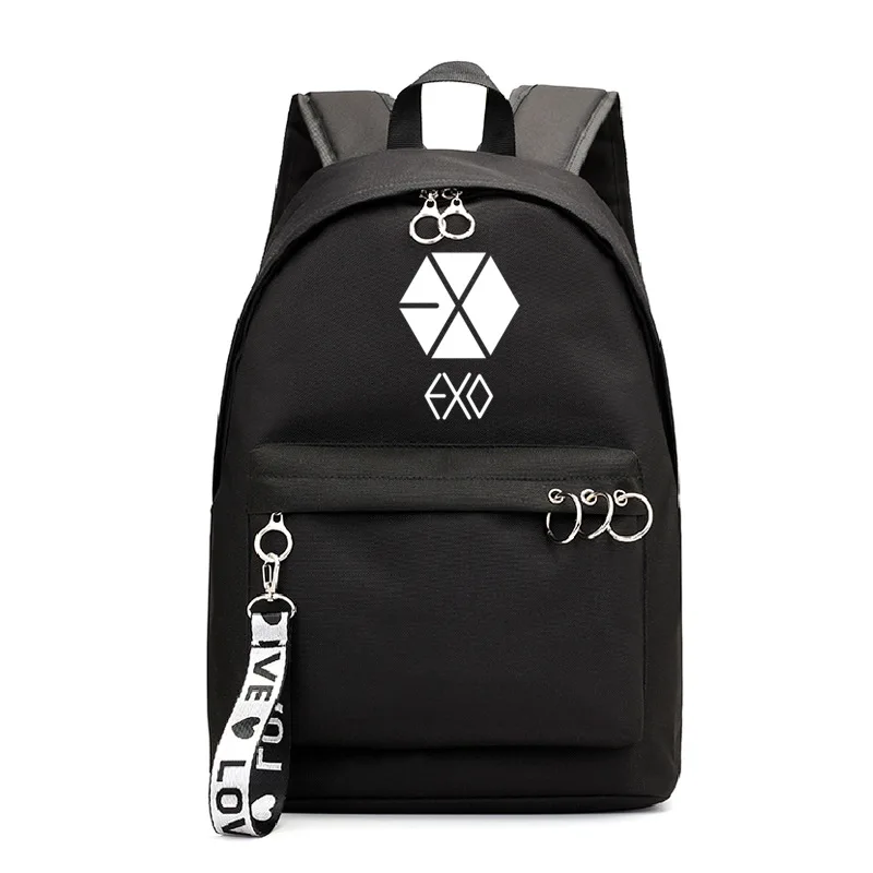 EXO Korean Team Backpack School Book Bags Man group Mochila Travel Bag Laptop Ribbon Ring Circle Boy Girls Backpack Pink Black - Цвет: Style 1