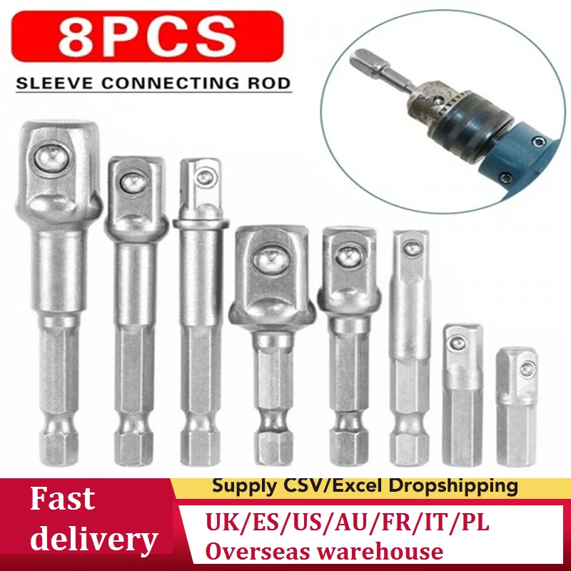 

8PCS Drill Socket Bit Adapter for Impact Driver with Hex Shank To Square Socket Drill Bits Bar Extension 1/4 3/8 1/2 Bit Set