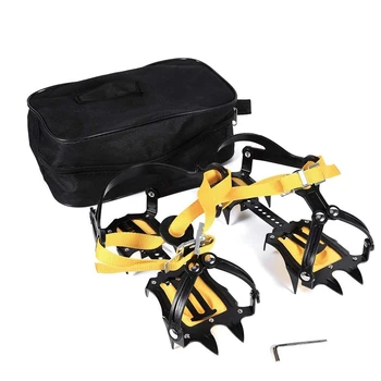 

JHD-10 Teeth Crampons Mountaineering Cleats , Stainless Steel Snow Grips Crampons with Storage Bag Hexagonal Wrench Traction Spi