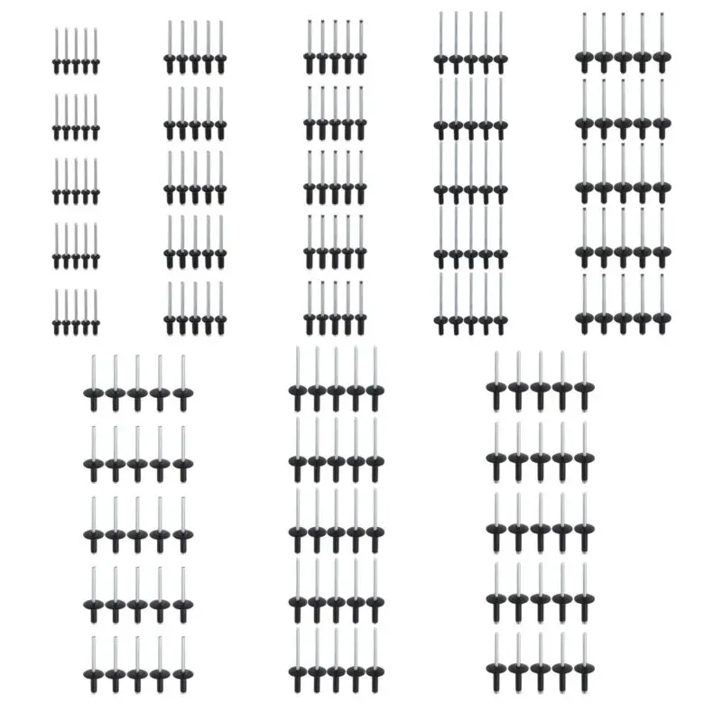 

Large Standard Flange Aluminum Alloy 8-18mm 200PCS/set Assorted Black Rivets New