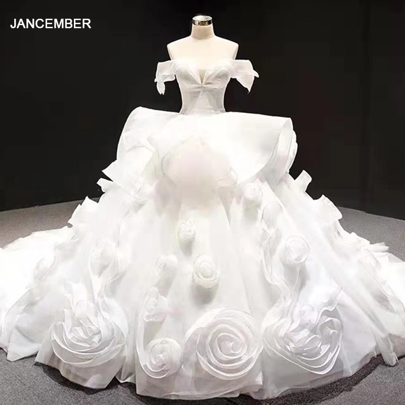 

J66956 jancember white wedding dress women strapless lace up appliques flowers ball gown ball wedding gowns платья на свадьбу