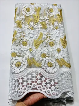 

gEmbroidered African lace fabric high quality 2019 French net laces with stones 5 yards/pcs mesh lace fabric FYIN31Gold