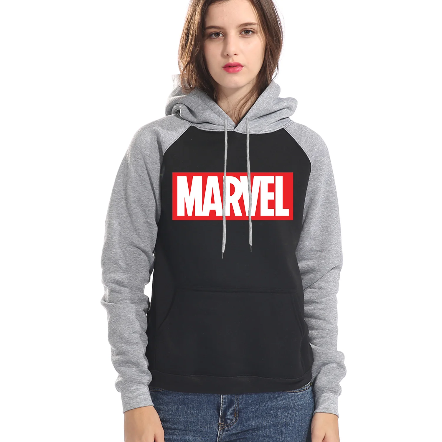 Женские толстовки с капюшоном реглан MARVEL, Новое поступление, толстовки с капюшоном, Женская Повседневная Осенняя спортивная одежда с капюшоном реглан - Цвет: gray black 6