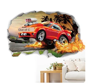 

Creative Wall Sticker Xh7256 Simulation 3d Broken Wall Car Living Room Background Decoration Adhesive Paper Removable Pvc