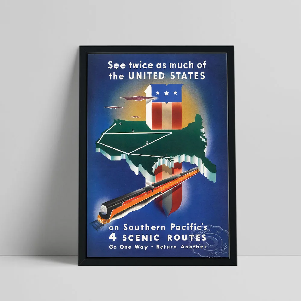 

Vintage Southern Pacific Railroad Vacation Poster, World Trave Art Prints, Nordic Nostalgic Still Life Wall Picture Home Decor