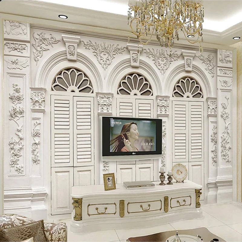 

Drop Shipping Custom 3D Photo Wallpaper White Roman Column European Style 3D Embossed Background Wall Mural Art Wall Painting