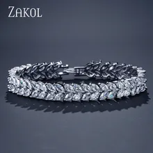 ZAKOL модные циркониевые Свадебные украшения Роскошные элементы лист кристалл белый цвет браслеты для невест FSBP131