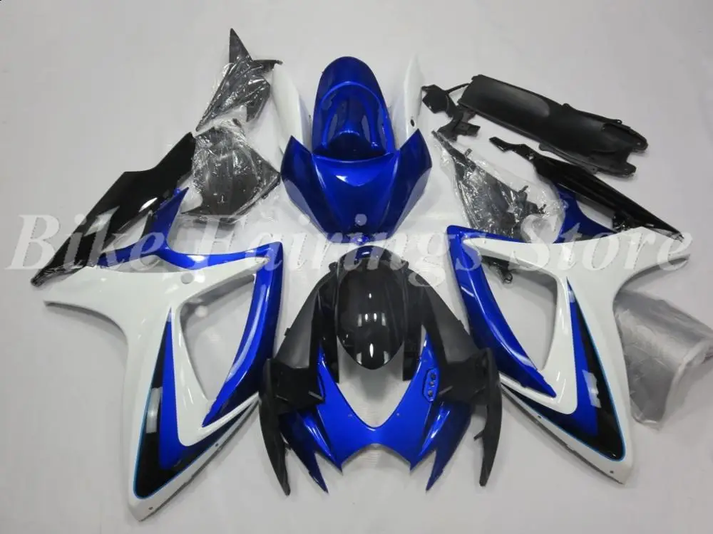 Лидер продаж, литье под давлением, ABS полный обтекатель, набор, подходит для Suzuki GSX-R600 GSX-R750 K6 2006 2007, на заказ, синий, белый, глянцевый