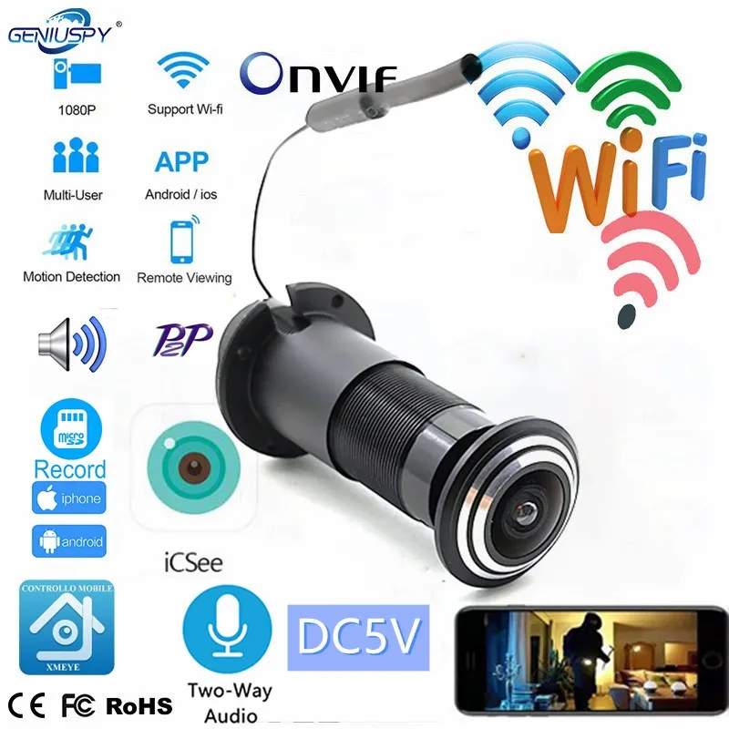ICSEE 1080P HD P2P Onvif H.265X 1 66 мм объектив DC 5 В рыбий глаз CCTV глазок на дверь отверстие для