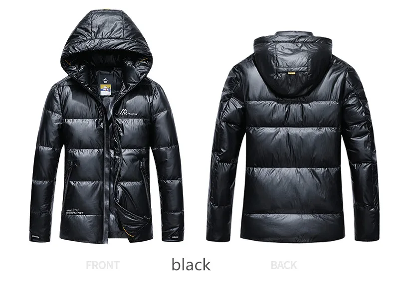 Черный high quality men's winter warm solid duck down jacket with hood thick short outerwear coat black navy silver - Цвет: Черный