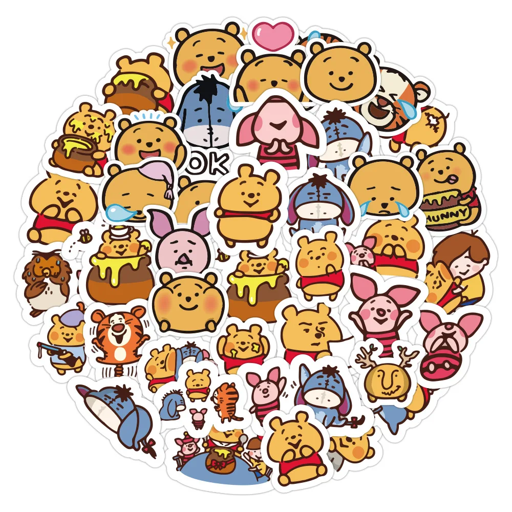 

50 Pcs Cartoon Cute Winnie the Pooh Waterproof Stickers for Luggage Laptop Skateboard Guitar Fridge Cup DIY Decals Kids Toys
