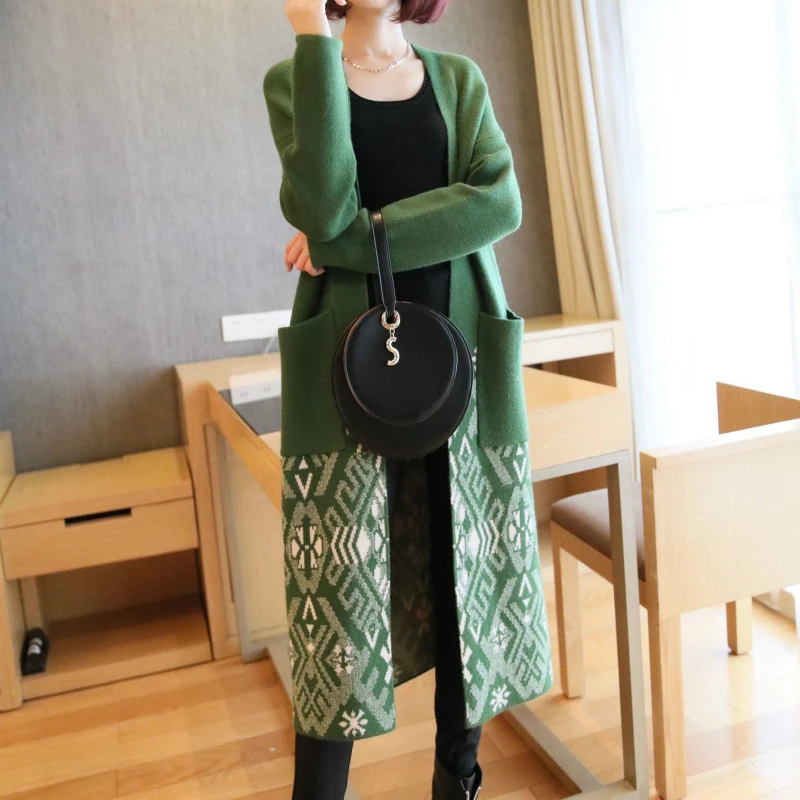 

M-XXL Oversized Thick Warm Knitted Sweater Coat for Ladies Loose Open Stitch Print Harajuku Soft Autumn Winter Cotton Coat Women