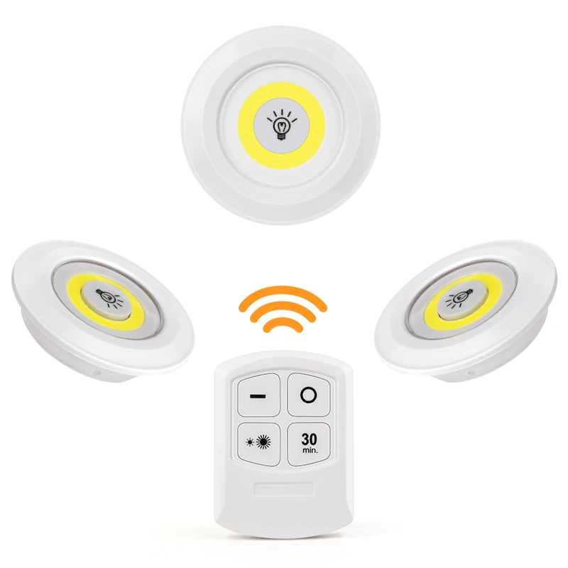 Φωτιστικό LED COB κάτω από το ντουλάπι Φως νυχτερινό φως Ασύρματο τηλεχειριστήριο με ρυθμιζόμενο φωτιστικό ντουλάπας 3W Super Bright Φωτισμός ντουλάπας_voghion.com