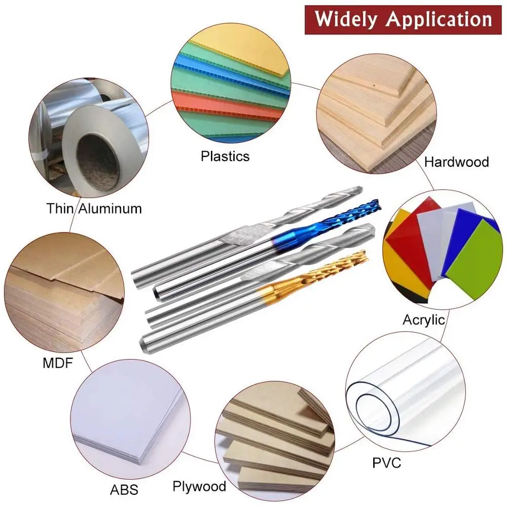 10/40pcs End Mill Engraving Bits Set Nano Blue Coat CNC Router Bits Cutting Milling Cutter 1/8\