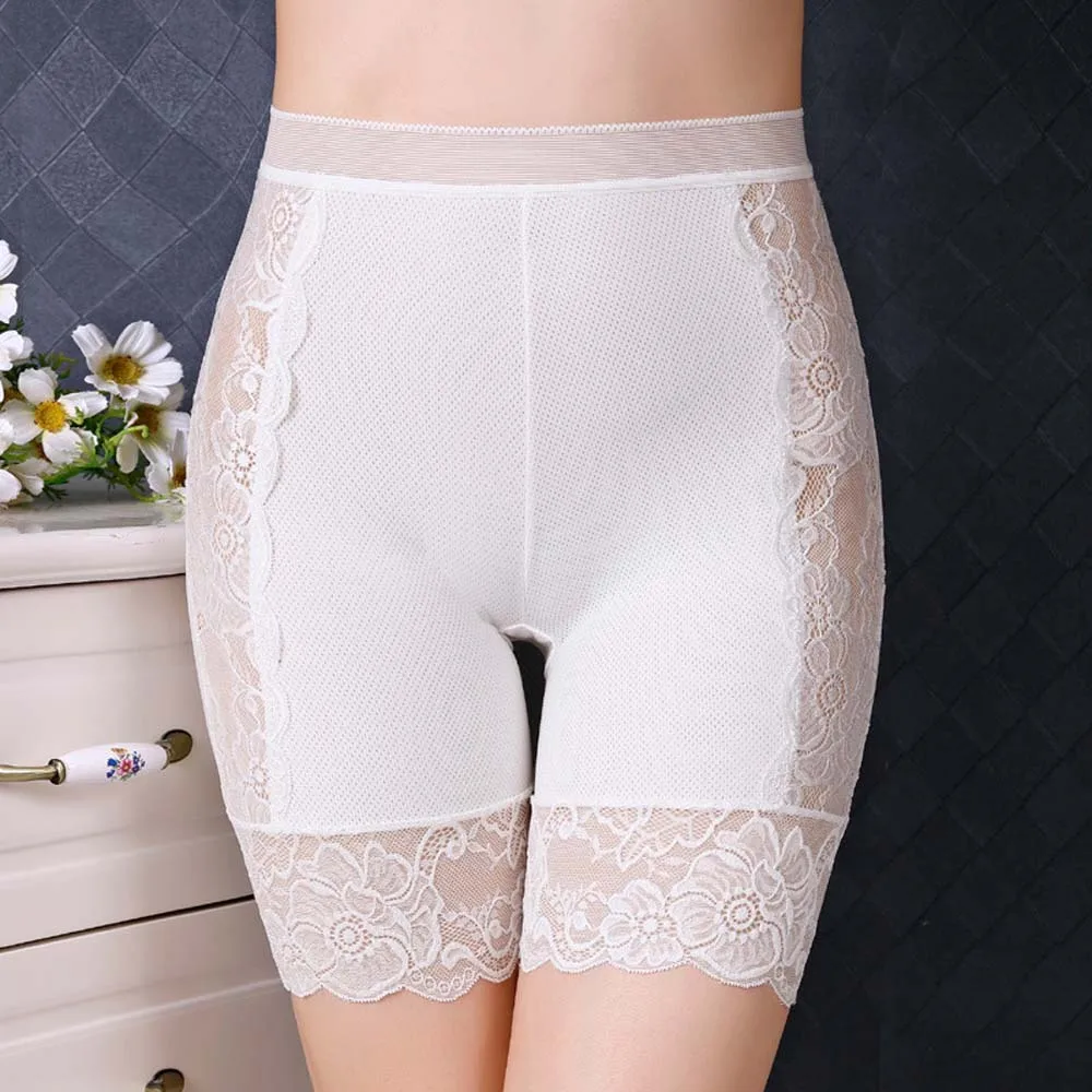 High Waist Shorts High Waist Stretch Shorts Summer Seamless Lace Safety Short Pants Female's Briefs Slimming Flower For Woman Lingerie