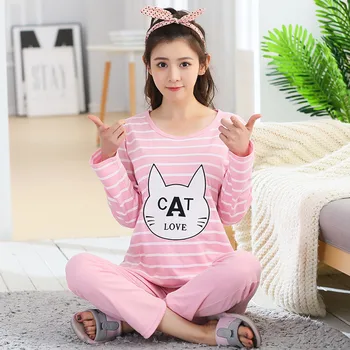 

Cartoon Print Cute Pajama Sets For Women Spring Summer Thin Cotton Long Sleeve Pajamas For Women Comfort Night Sleepwear