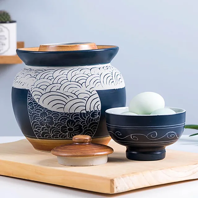 Sűrűsítő Kerámia Savanyúság Edény Kínai Kimchi Japán Pácoló Tároló Kannák Otthon Edények Élelmiszer -Konténer Konyhai Kiegészítők - Image 5