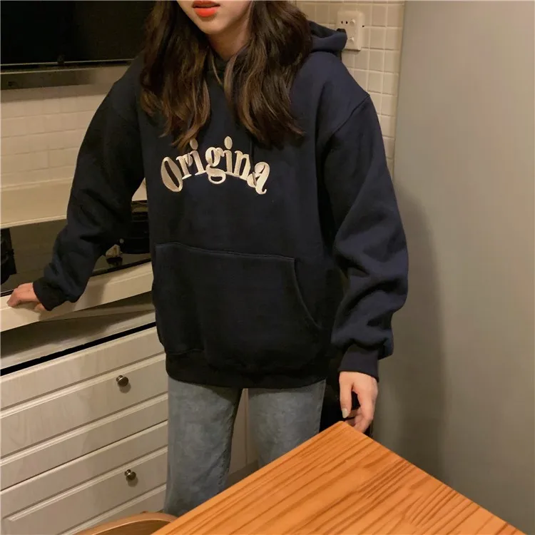 Hoodies Hooded Harajuku Letter Thicken Warm Students Gray Velvet Womens Loose Students Pockets Causal Clothes Hip Hop Couples