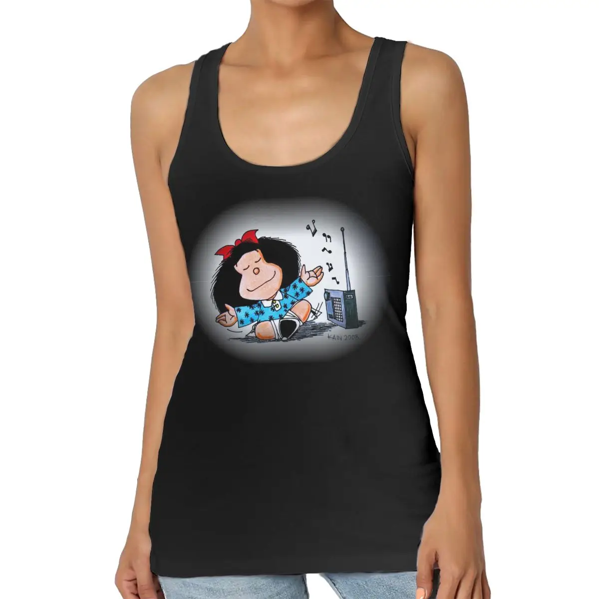 Майка Mafalda женская с круглым вырезом свободная рубашка без рукавов жилет майка