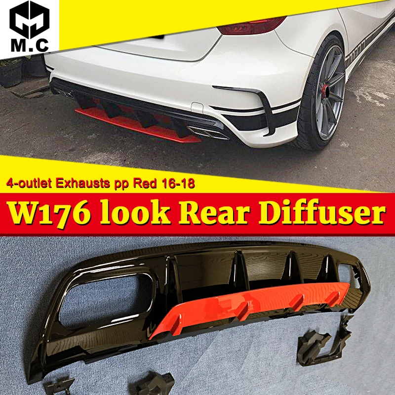 ABS A45 Style Diffuser + 304 Stainless Steel 4-Outlet Exhaust Tip Fits MercedesMB W176 Sport Edition A Class A180 A200 A250 16+ ABS A45 Style Diffuser + 304 Stainless Steel 4-Outlet Exhaust Tip Fits MercedesMB W176 Sport Edition A Class A180 A200 A250 16+