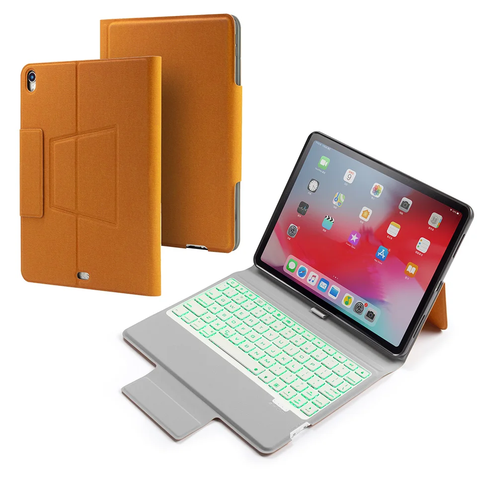 Bluetooth Wireless Keyboard Case Cover for New IPad10.2" with 7 Color Backlit and Pencil Holder with Auto Sleep/Wake - Цвет: Orange