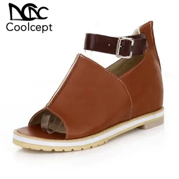 

Coolcept Women Retro Inside Heel Shoes Women Peep Toe Solid Color Ankle Strap Pumps Summer Daily Work Woman Shoes Size 34-43
