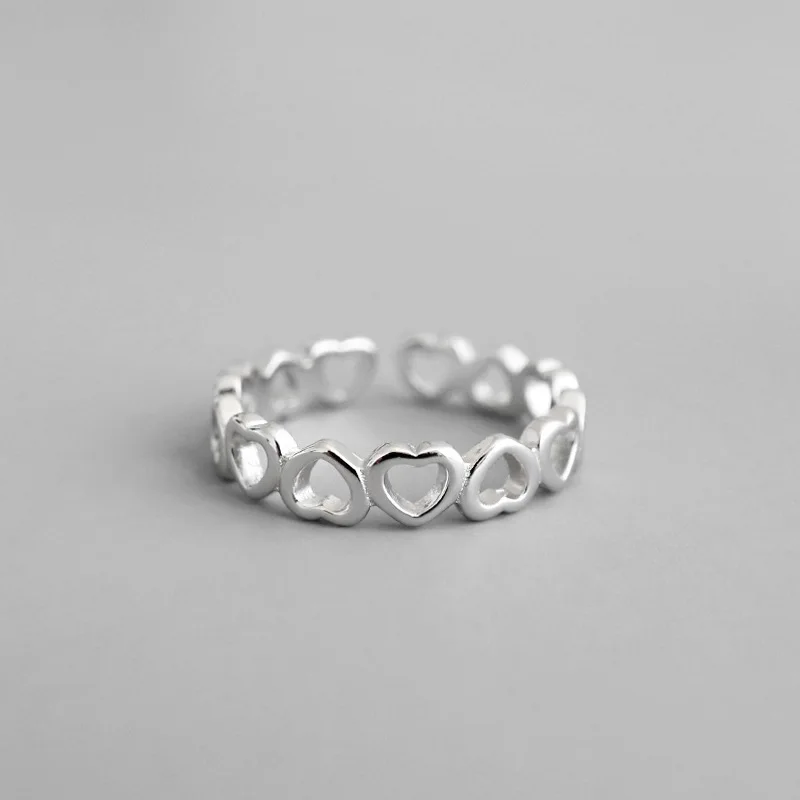Temperament Open Heart-shaped Ring S925 Silver Color Wild Smooth Hollow Love Jewelry Lady Girl Gift Fashion Accessories | Украшения и