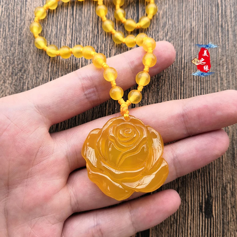 Природа золотой кулон calcedony пион амулет халцедон бусина Мала ожерелье счастливый талисман